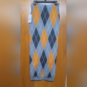 RONNY KOBO Argyle Knit Pencil Skirt - Gray & Mustard Size S